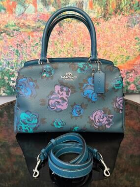 EUC Coach CE583 Lillie Carryall in Jumbo Floral Print/Deep Turquoise